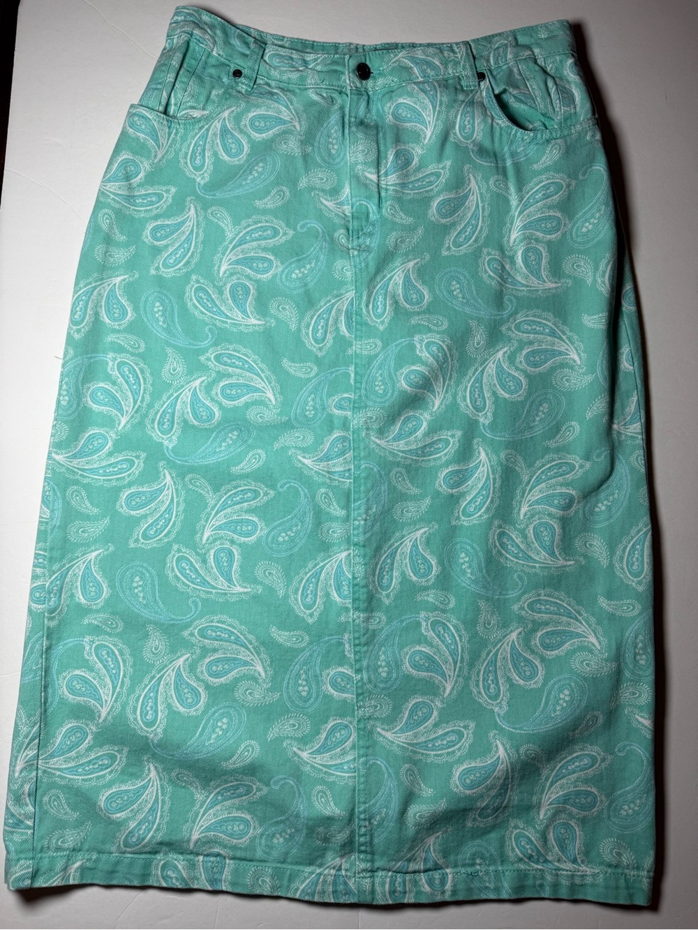 Jessica London Mint Green Paisley Denim Midi Skirt - Size 14